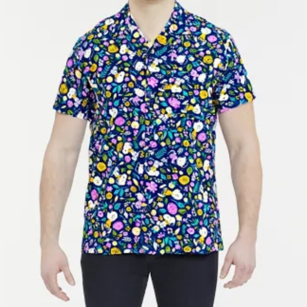 Peanut 100% Rayon Button Charlie And Friends Floral Print Down Shirt